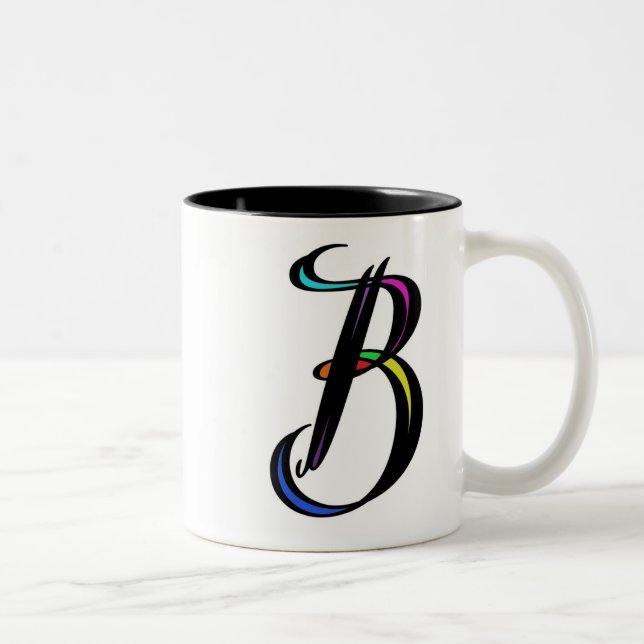 Elegant Initial B  Perfect Personalised Gift  Two-Tone Coffee Mug (Right)
