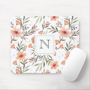Elegant initial beautiful pastel floral border mouse pad