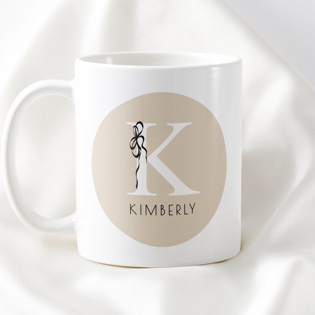 Elegant Initial Brown Girly Feminine Bow Monogram Coffee Mug (Elegant Initial Brown Girly Feminine Bow Monogram Coffee Mug)
