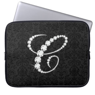 Elegant Initial C Sparkling Diamonds-Monogram Laptop Sleeve