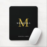 Elegant Initial Chic Black Gold Monogram Mouse Pad<br><div class="desc">This black and gold logo is designed for a polished, corporate look. A centred initial creates a clear monogram, enhanced by a deep black background with metallic gold accents. The name appears in crisp white overlay for strong visibility and contrast. Sleek, modern, and professional, it works equally well for her...</div>