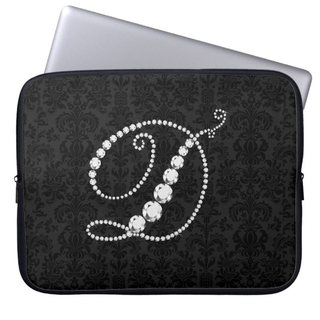 Elegant Initial D Sparkling Diamonds-Monogram Laptop Sleeve (Front)