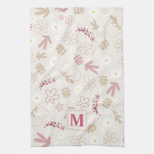 Elegant initial floral pastel monogram pink modern tea towel