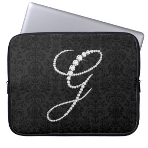 Elegant Initial G Sparkling Diamonds-Monogram Laptop Sleeve