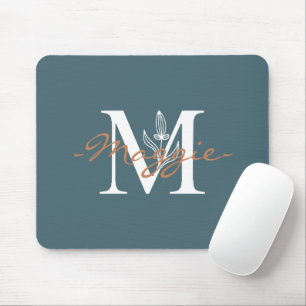 Elegant initial M Monogram Turquoise cute Mouse Pad