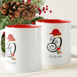 Elegant Initial Modern Script Letter D Christmas Two-Tone Coffee Mug