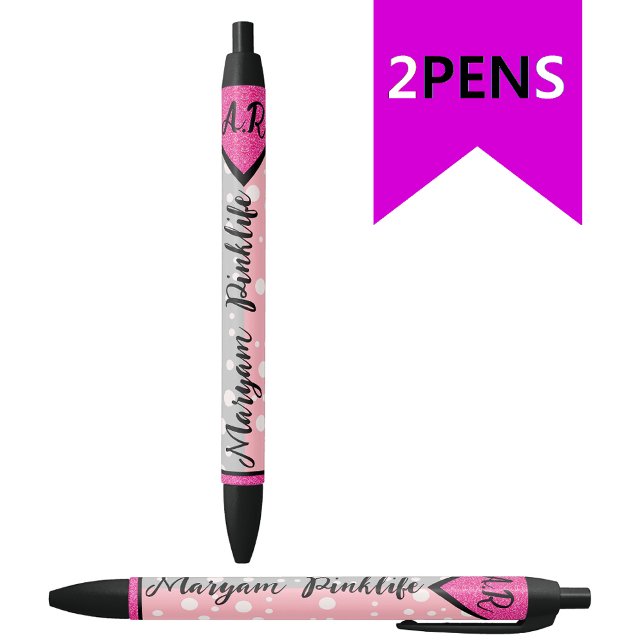 Elegant Initial Monogram Name, Colourful Girly Black Ink Pen (Personalized girly pen
)