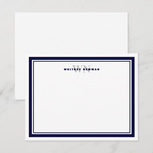 Elegant Initial Monogram Two Border Stationery Card (Front/Back)