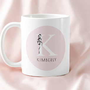 Elegant Initial Pink Girly Feminine Bow Monogram Coffee Mug