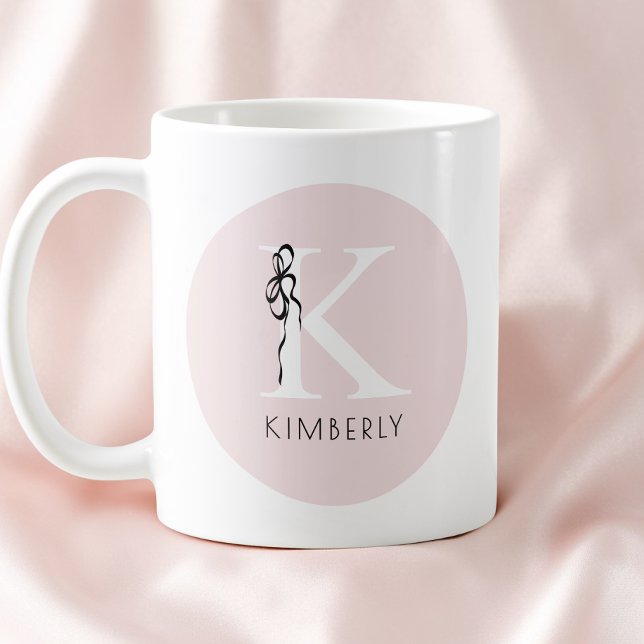 Elegant Initial Pink Girly Feminine Bow Monogram Coffee Mug (Elegant Initial Pink Girly Feminine Bow Monogram Coffee Mug)
