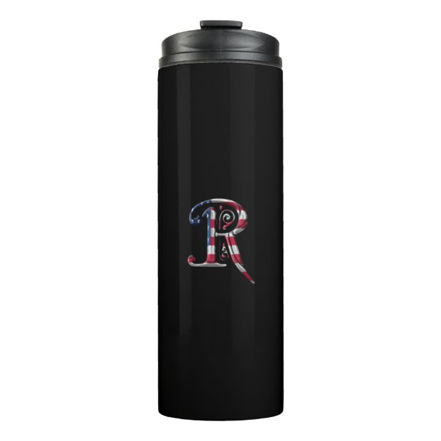 Elegant Initial R American Flag Colours Monogram Thermal Tumbler (Front)
