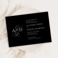 Elegant Initial Script Monogram Black Wedding