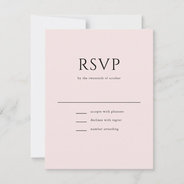 Elegant Initial Script Monogram Blush Pink Wedding RSVP Card (Front)