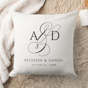 Elegant Initial Script Monogram Classic Wedding Cushion