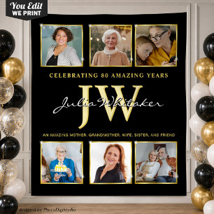 Elegant Initials Birthday Banner, Custom Photo Tapestry
