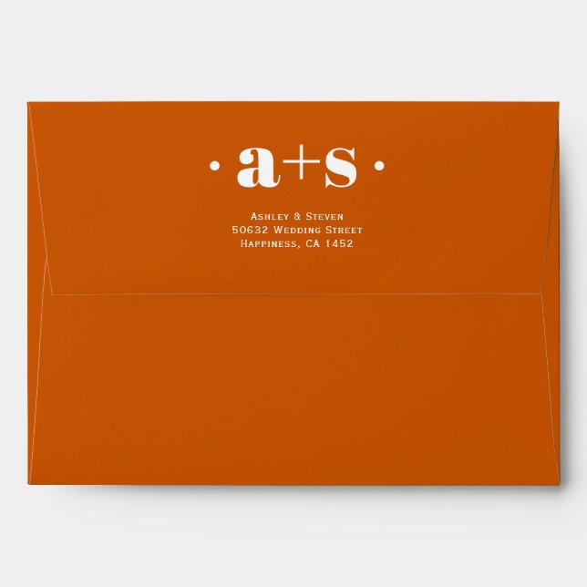Elegant initials burnt orange wedding envelope (Back (Top Flap))