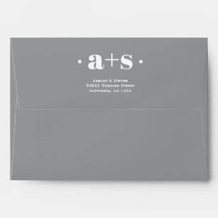 Elegant initials grey, yellow wedding envelope