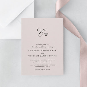 Elegant initials minimal pink wedding invitation