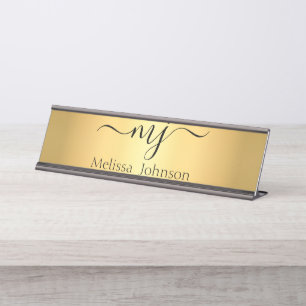 Elegant initials on gold   desk name plate