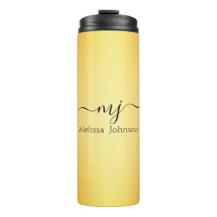 Elegant initials on gold   thermal tumbler