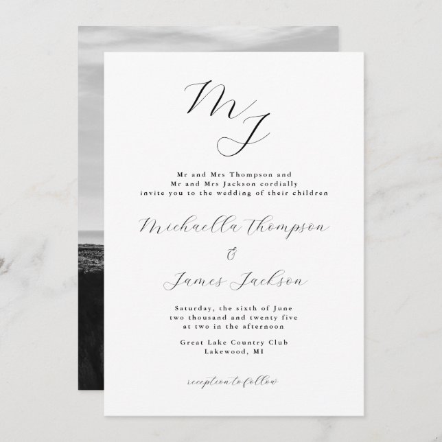 Elegant Initials Refined Wedding Invitation (Front/Back)