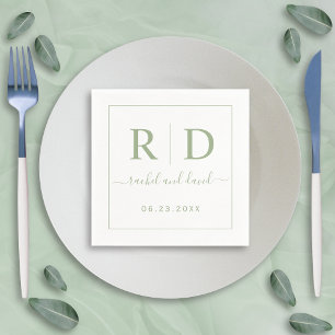 Elegant initials sage green monochrome wedding napkin