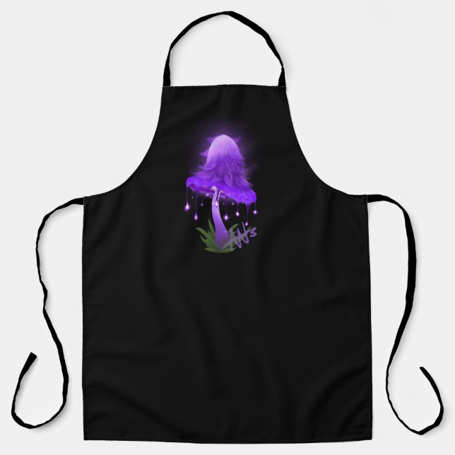 Elegant Inky Cap Glowing Purple Mushroom Apron (Front)