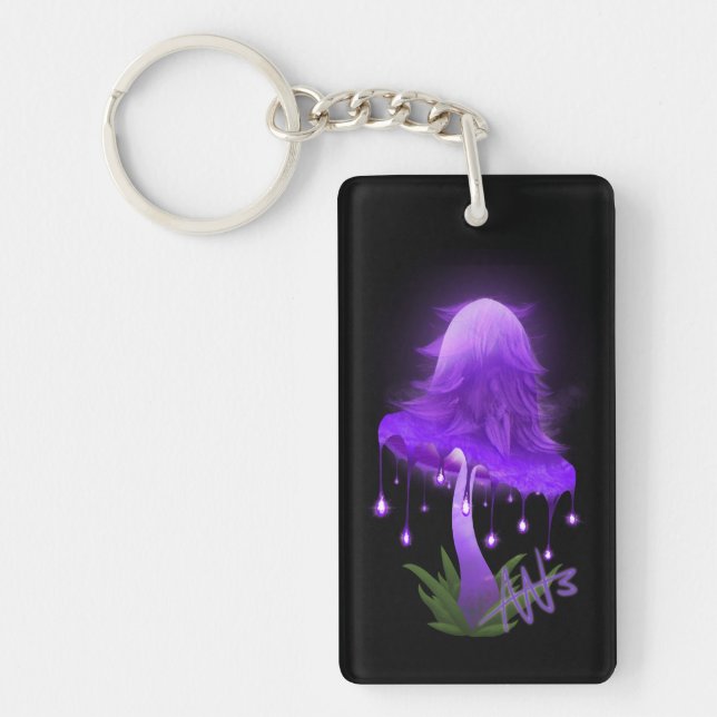 Elegant Inky Cap Glowing Purple Mushroom Key Ring (Front)