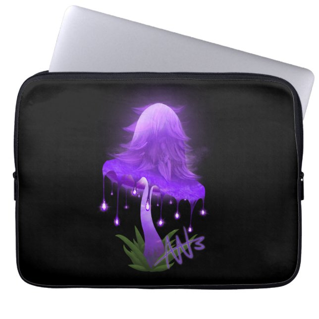 Elegant Inky Cap Glowing Purple Mushroom Laptop Sleeve (Front)