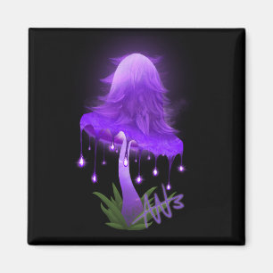 Elegant Inky Cap Glowing Purple Mushroom Magnet