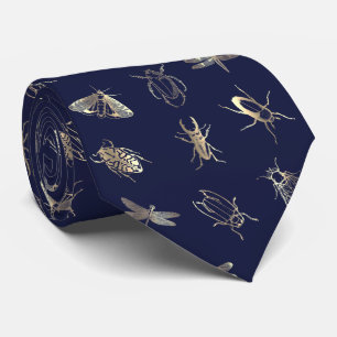 elegant insects pattern on dark blue tie