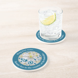 Elegant Inspirational White Daisy Art Ocean Blue Coaster