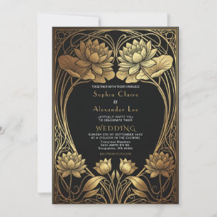 Elegant Inspired Lotus Art Nouveau Wedding  Invitation