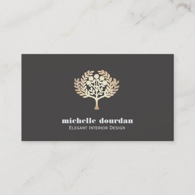 Elegant Interior Design Faux Gold Leaf Tree Business Card (Front)