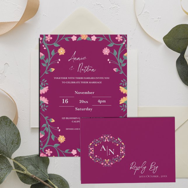 Elegant Intricate Floral Frame Wedding Invitation (Pretty Intricate Floral Frame Wedding Invitation)