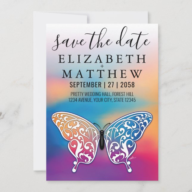 Elegant Invitation Car with Bow and Heart Speckles (Front)