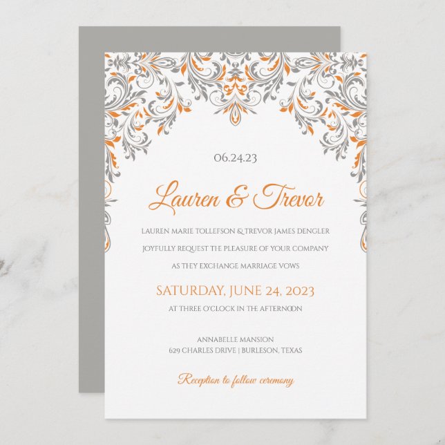 Elegant Invitation | Kate (Orange & Grey) (Front/Back)