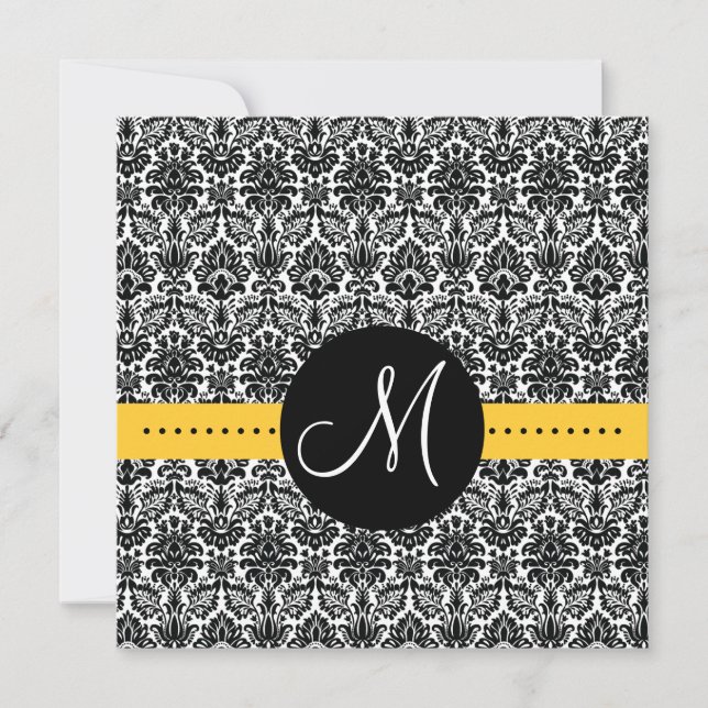 Elegant Invitation Monogram Floral Damask Yellow (Front)