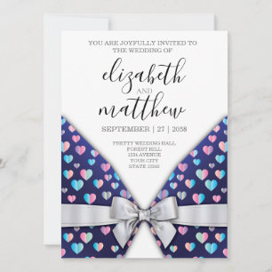 Elegant Invitation Postcard Bow and Heart Speckles