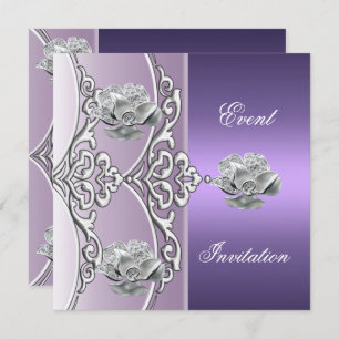 Elegant Invitation Purple Mauve Silver Floral