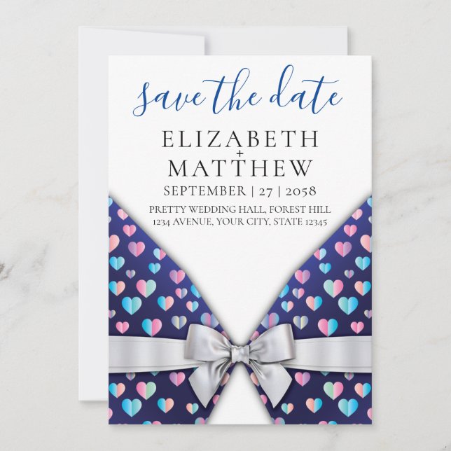 Elegant Invitation with Bow and Heart Speckles (Front)