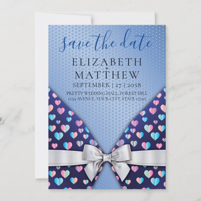 Elegant Invitation with Bow and Heart Speckles (Front)