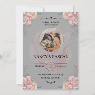 Elegant invitation with grey watercolors and flowe