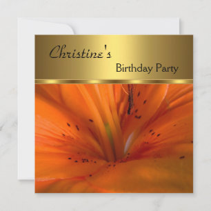 Elegant Invite Birthday Party Gold Orange Flower