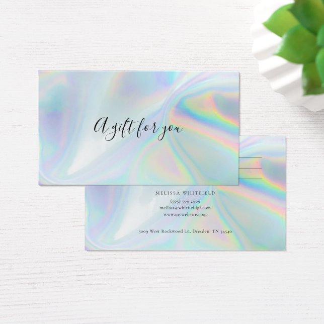 Elegant Iridescent Blue Holographic Gift Card (Desk)