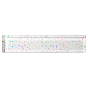 Elegant Iridescent Confetti Dots White Design Nameplate