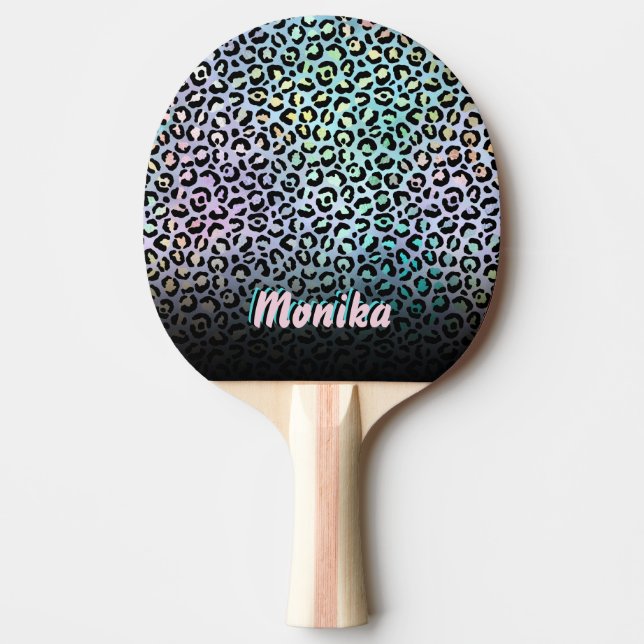 Elegant Iridescent Foil Glam Leopard 3D Monogram Ping Pong Paddle (Front)