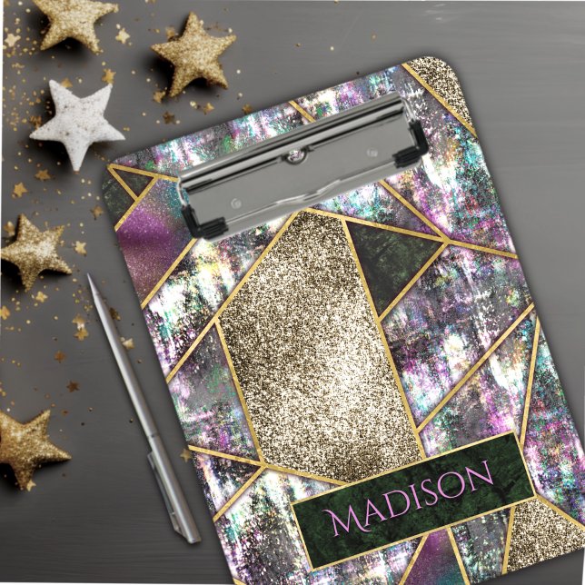 Elegant iridescent girly geometric  clipboard (Creator Uploaded)