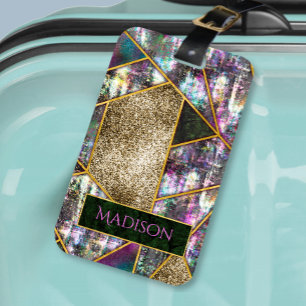 Elegant iridescent girly geometric  luggage tag