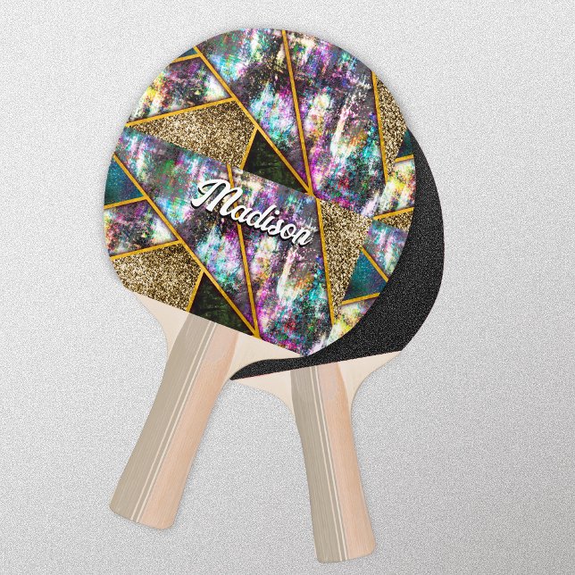 Elegant iridescent girly geometric ping pong paddle (Creator Uploaded)